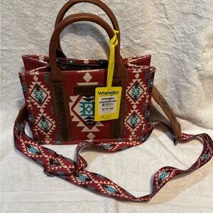 Wrangler Red Aztec Satchel with Brown Trim and Turquoise Accents
